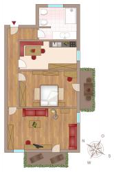 Layout holiday apartment “Blume” 60 m² for 1-3 people