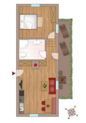 Layout holiday apartment “Apfel” 32 m² for 1-2 people